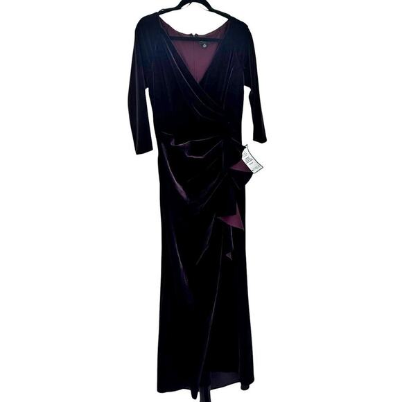 Xscape V-Neck Ruffle-Front Long-Sleeve Gown Dress Maroon Size 14 NWT - Picture 5 of 12